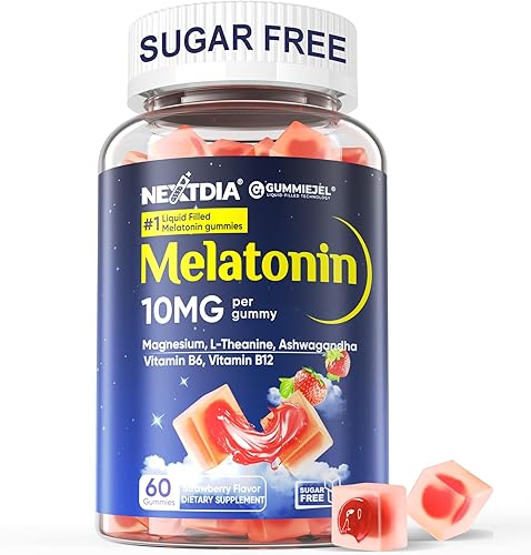 Nextdia Gomitas de melatonina sin azúcar, 10 mg 20 mg de glicinato de magnesio y melatonina para adultos, Ashwagandha, L-teanina, B6, B12, bálsamo