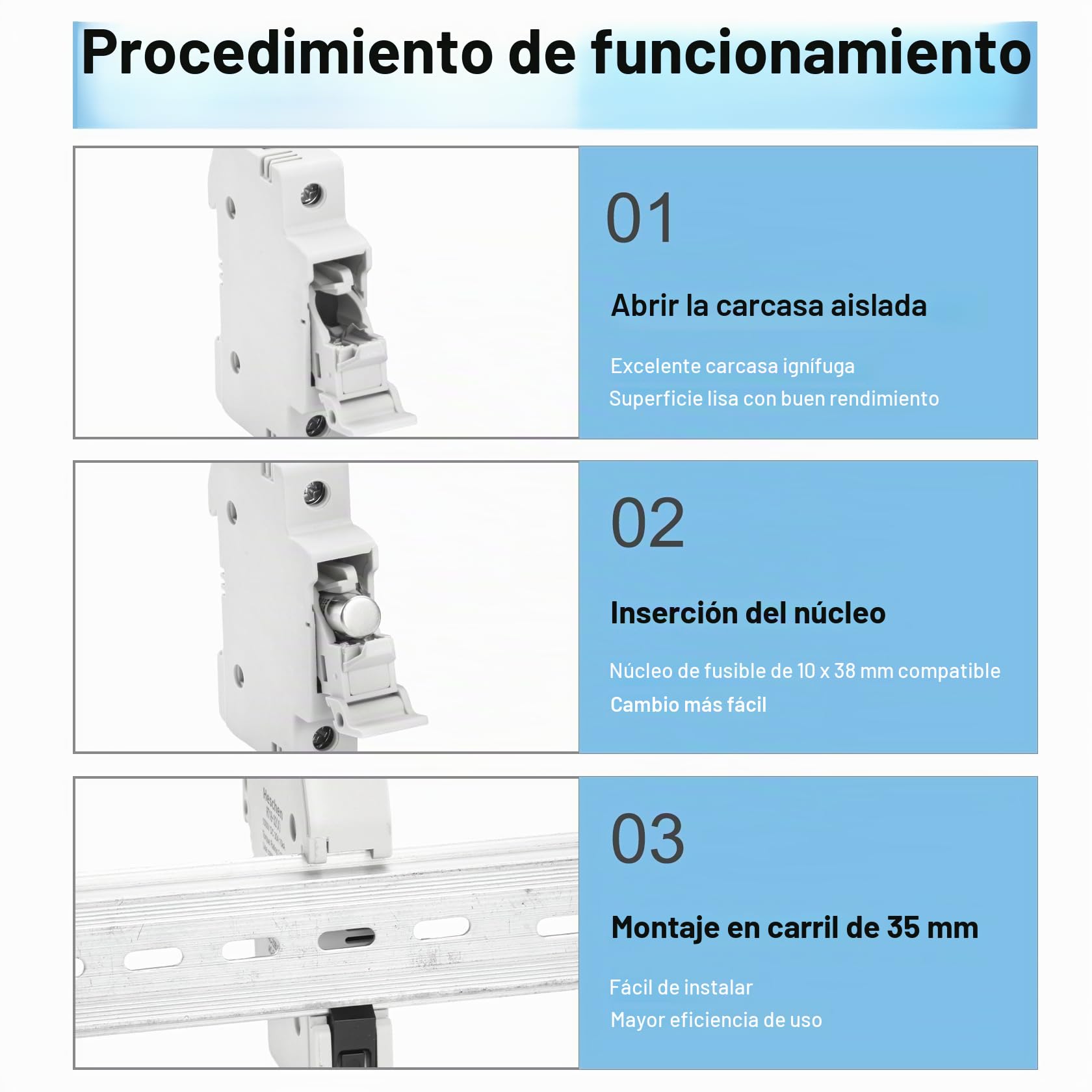 Heschen - Fusible cilíndrico de cerámica, RT18-32 (RO15), 10 x 38 mm, 32A 400V, CE, paquete 10 unidades