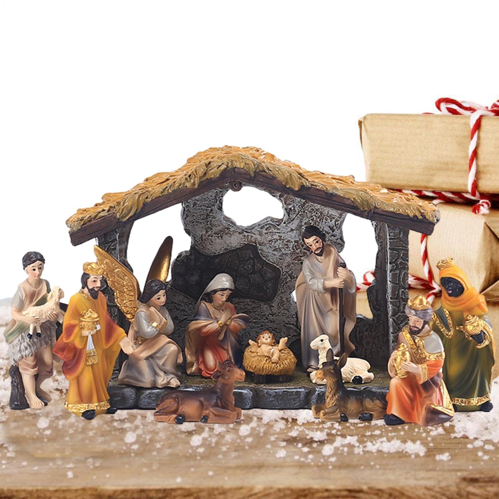Genérico Belén De Navidad con Figuras, Figuras Belen Navidad Resina, Nacimiento Belen Navidad, Adornos De Resina para Navidad, Jardín Religioso Católico, Decoración del Hogar