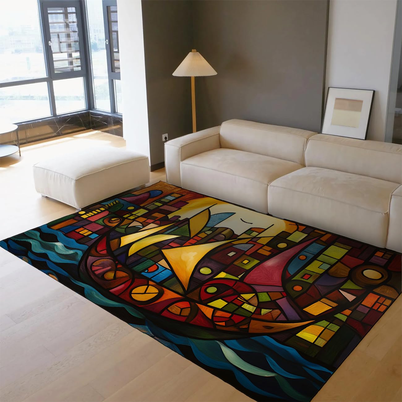 Flächenteppich waschbare Teppiche für Schlafzimmer Küche Wohnzimmer abstrakte Stadtlandschaft rutschfeste Teppiche mit niedrigem Flor weiche Matten für Heimspielzimmer-Dekoration 120x180cm