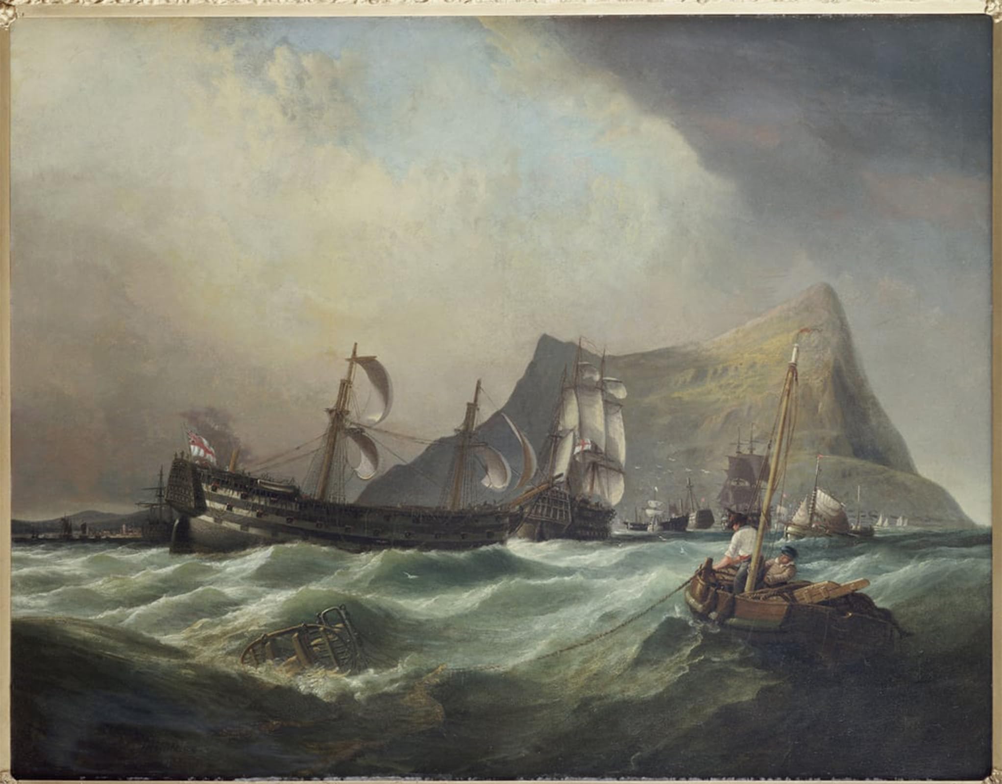 SERENDIPITP Retro Picture Poster Wall Art Pictures Painting Neptune Towing the Into Gibraltar Harbour After the Battle of Trafalgar by William Clarkson Stanfield for Wall Decor 60x90cm