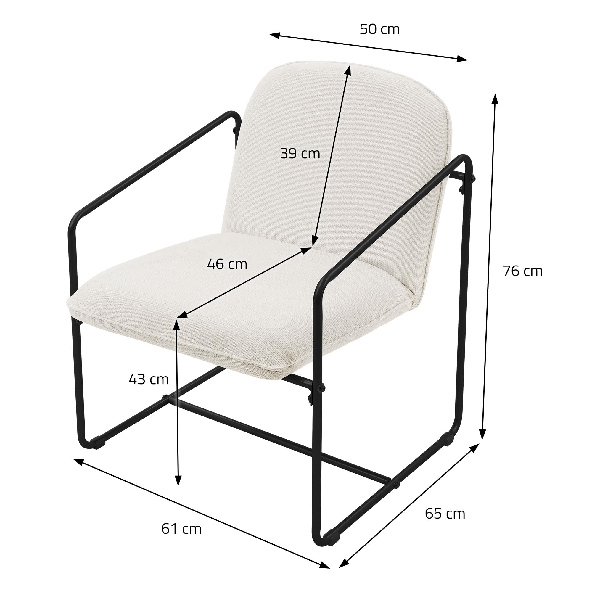 ML-Design Set di 2 Poltrone Poltrona Relax Beige per Salotto con Rivestimento Morbido e Struttura in Acciaio Nero Poltroncina Imbottita con Braccioli e Schienale Sedia Moderna per Soggiorno