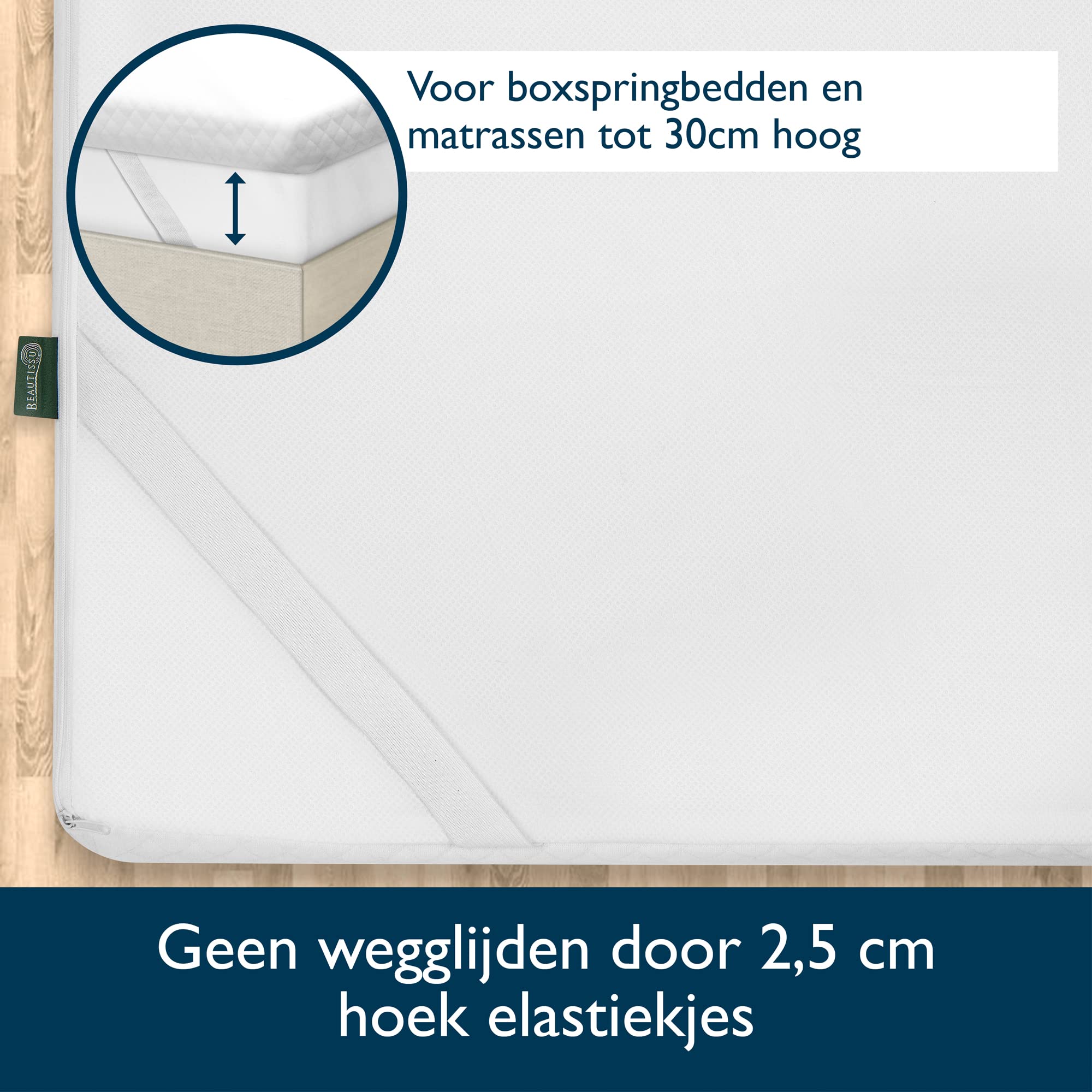 Beautissu BeauNuit MT Base Matras Topper met geïntegreerde Strechcover 140x200 cm Matrasbeschermer 3cm vulstof Bed Topper Non-Slip Topper voor Boxspring Bed & Matrassen tot 40cm