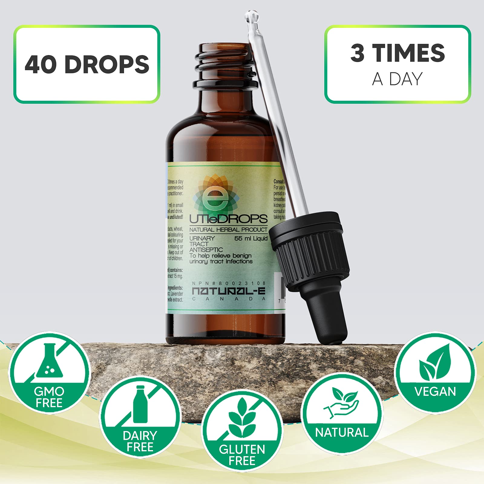 UTI E-Drops Tratamiento Natural para la Infección del Tracto Urinario. Elimina con Rapidez Ardor Picazón y Malestar de Infección de Orina. Concentración del Extracto de Enebro Eficaz Contra Bacterias