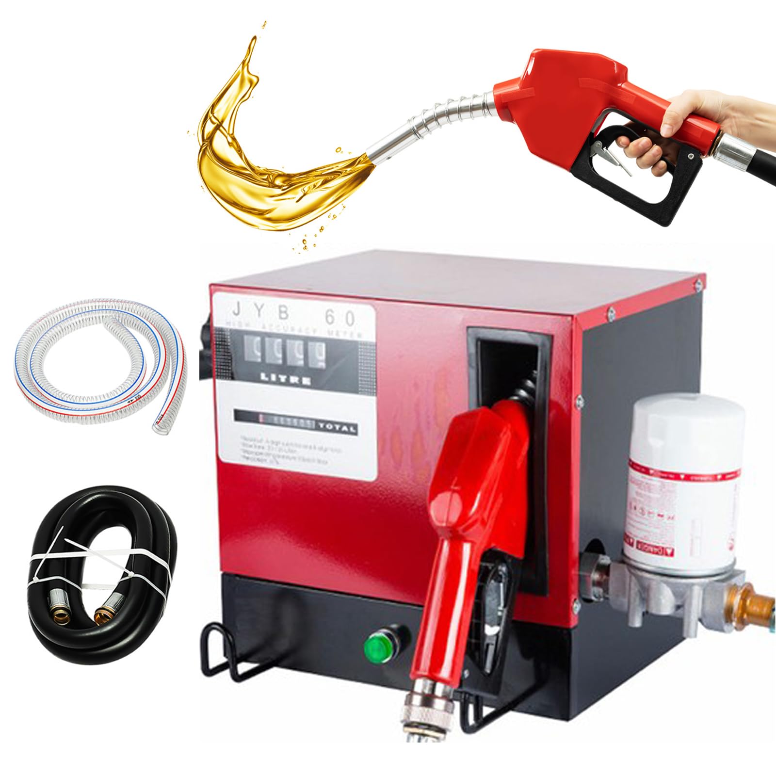 Bomba de aceite diésel autocebante de 230 V, 60 L/min, bomba de aceite calefactor portátil con apagado automático, montaje en pared de 550 W, bomba de combustible con filtro de aceite, contador y