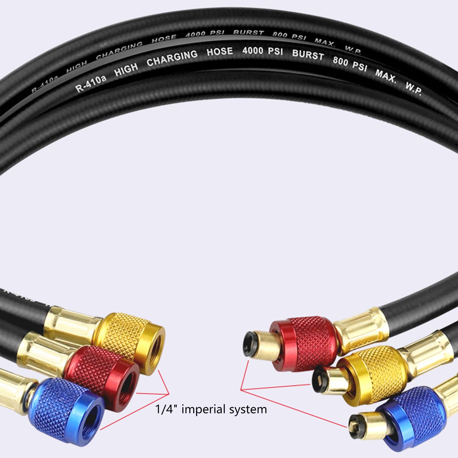 Tubo di ricarica professionale HVAC Set 3 tubi flessibili codificati a colori con valvole per refrigeranti multipli R1234YF R404A