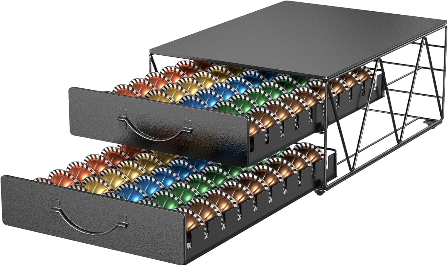 48481 Coffee Pod Holder Compatible with 100 Vertuo Capsules, 2-Tier Drawer, Metal Coffee Capsule Storage Organizer for K-Cup Pods Office Home Counter, Black-image-8