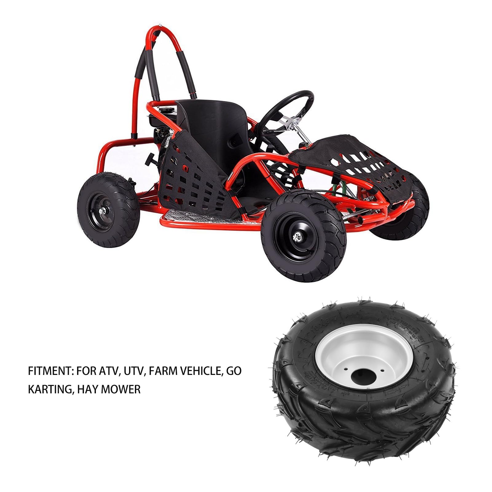 Pneu avec Moyeu, Pneu 16 X 8 7 Installation Intégrée Pneu Résistant aux Vibrations Universel pour VTT UTV Go Karting Pneus Lourds avec Moyeu