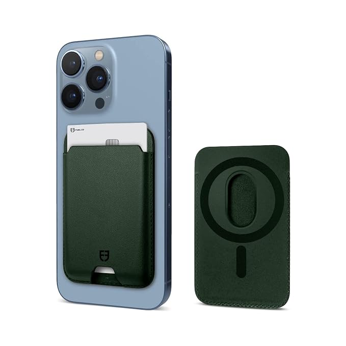 Unisex-Adult Magsafe Wallet [ Ultra Strong Magnets ] Compatible with iPhone 17 16 15 14 13 12 Models Case Stand Grip Leather Magnetic Card Holder RFID Blocking Up to 3 Cards (Alpine Green)