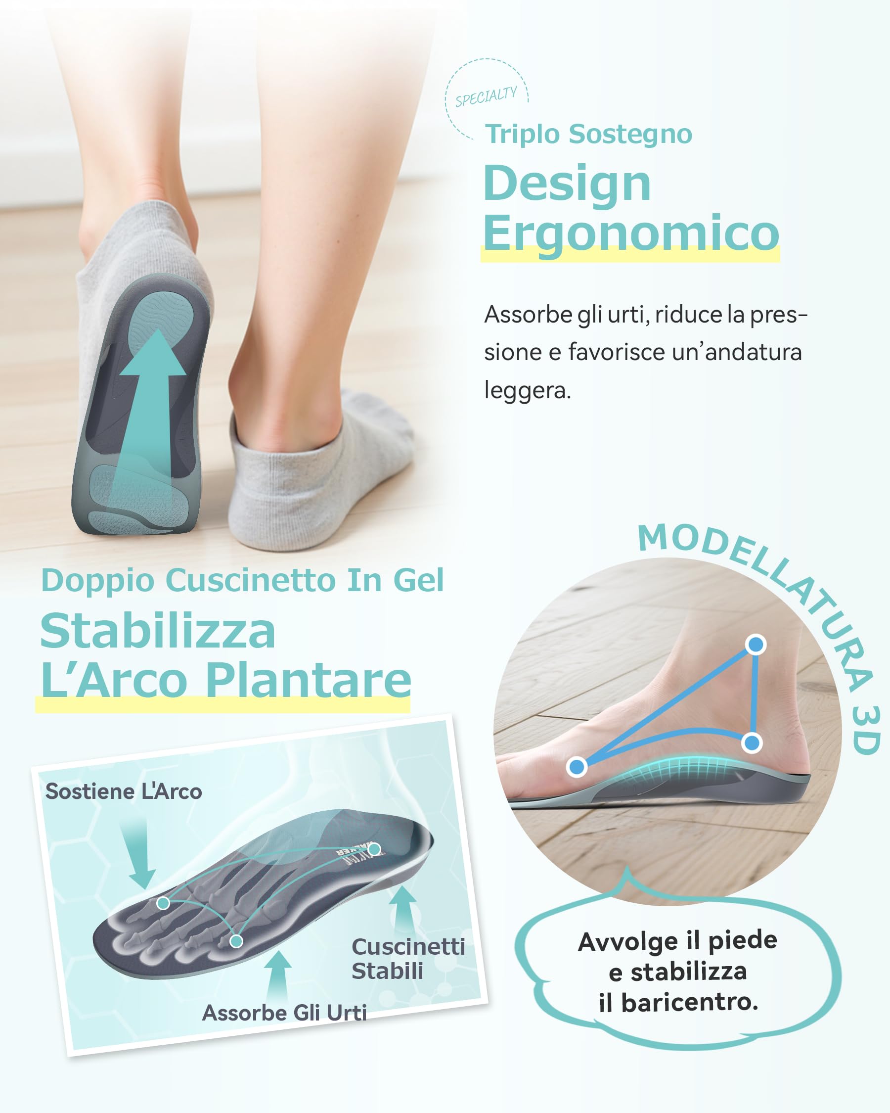 Plantillas Pies Planos, DynWalker Plantillas Ortopédicas, Soporte De Arco Plantar Ergonómico En 3 Puntos, Ayuda A Corregir La Postura Al Caminar, XL