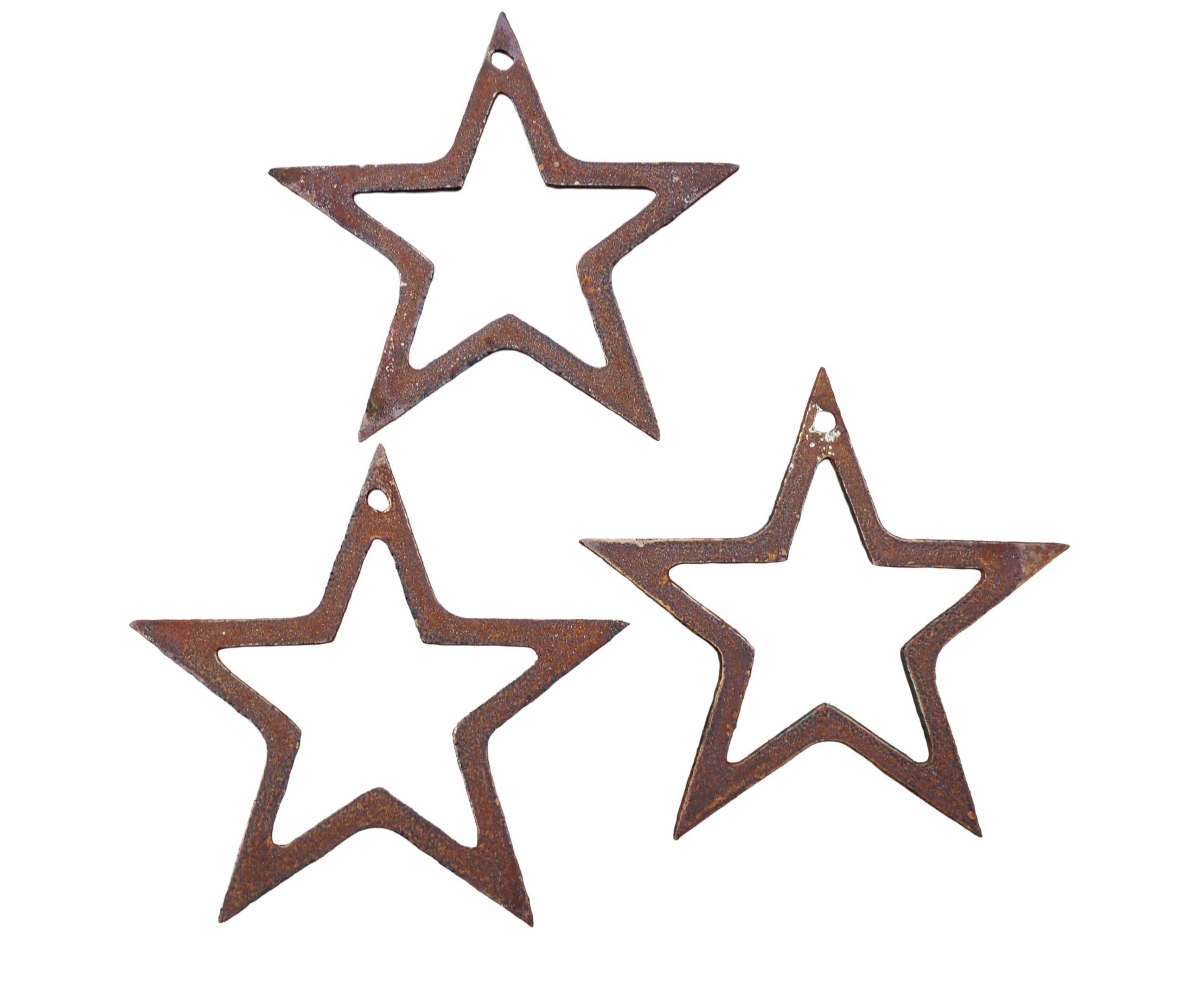 Really Raw Creations Rusty Metal Stars x 3 with Hanging Holes Garden Ornament, Rustic Steel Vintage Art Decor, Rusted Metal Garden Decoration