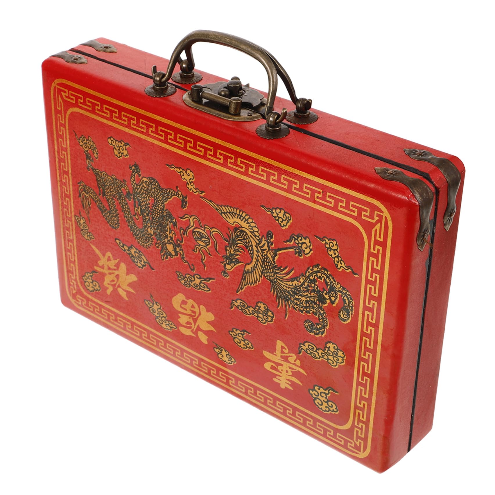 Cabilock 4 Pièces Boîte de Mahjong Vintage Rouge Poignée, Rangement