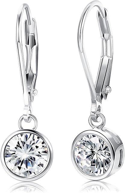 Chriscoco 925 Sterling Silver Leverback Dangle Earrings for Women Men Round Cubic Zirconia Dangle Halo Earrings