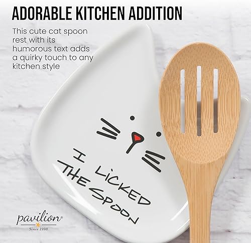 Miniatura 2 de Pavilion Gift Company Blobby Cat plato apoya cucharas I Licked the Spoon de 5 pulgadas color blanco