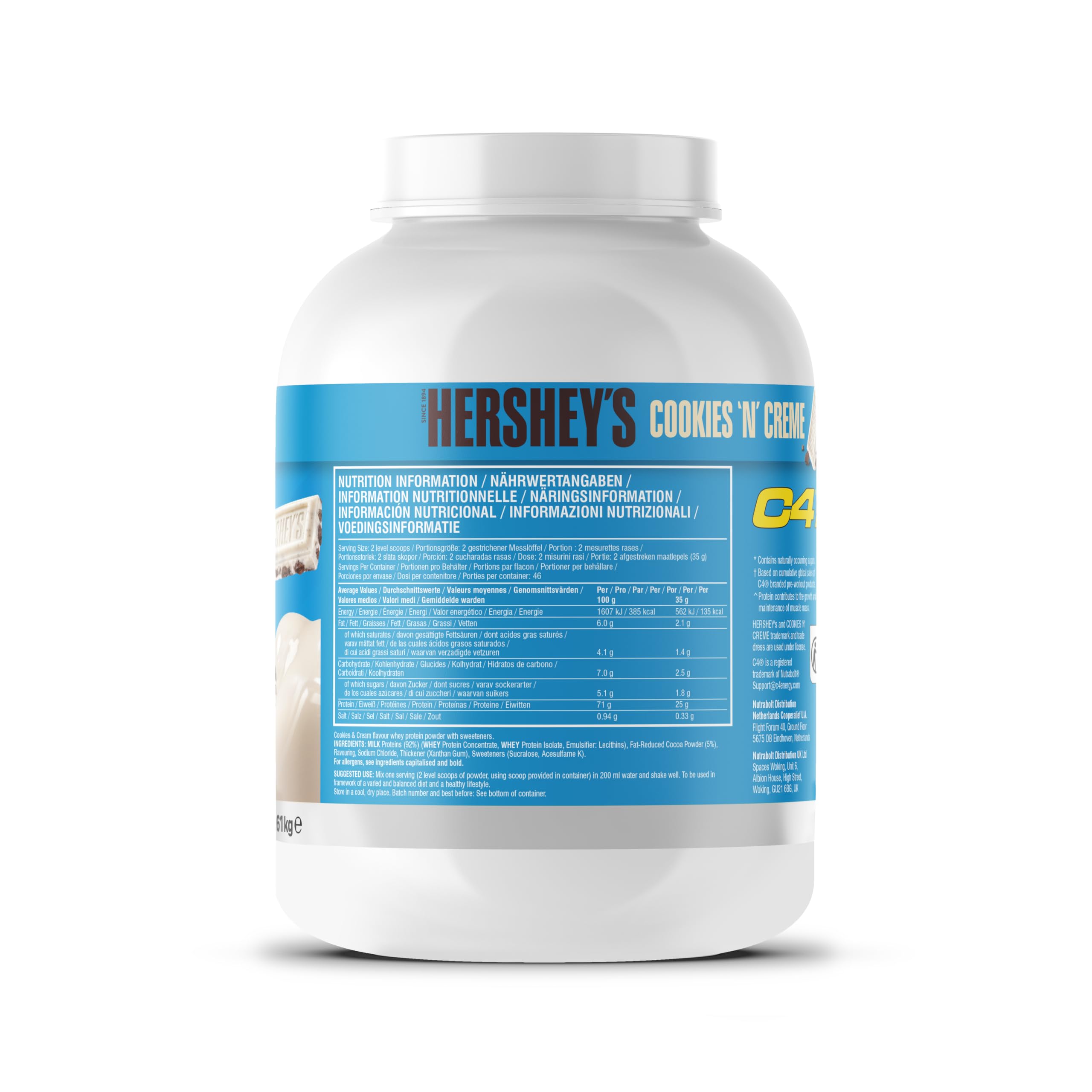 Cellucor Białko serwatkowe w proszku C4, herbatniki i krem Hershey's, 0,88 uncji białka, niska zawartość cukru, regeneracja po treningu, 46 porcji