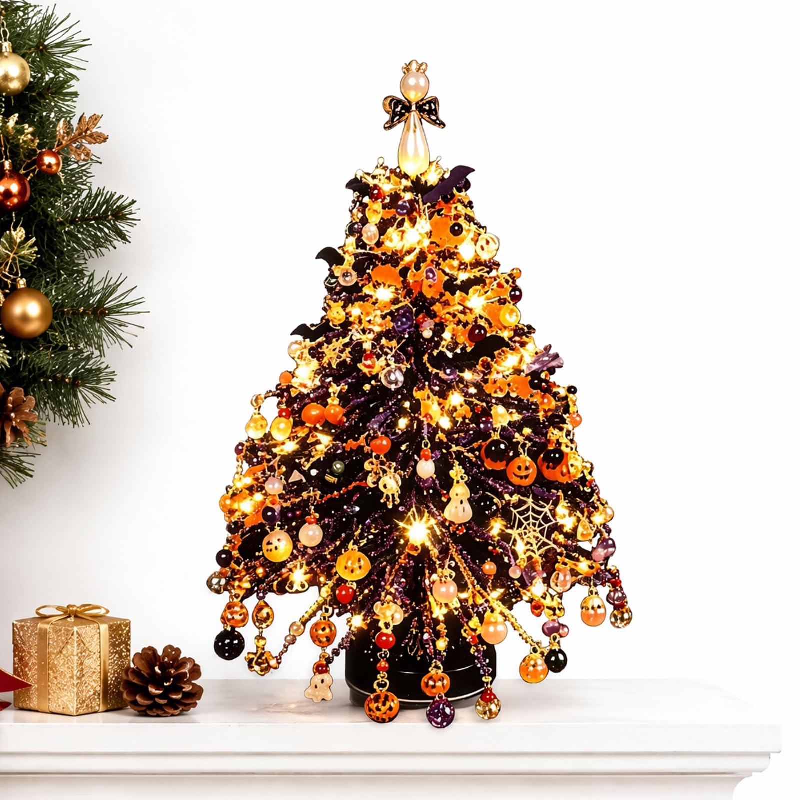 Upgrade DIY Beaded Christmas Tree Kit with LED String Lights (Halloween)