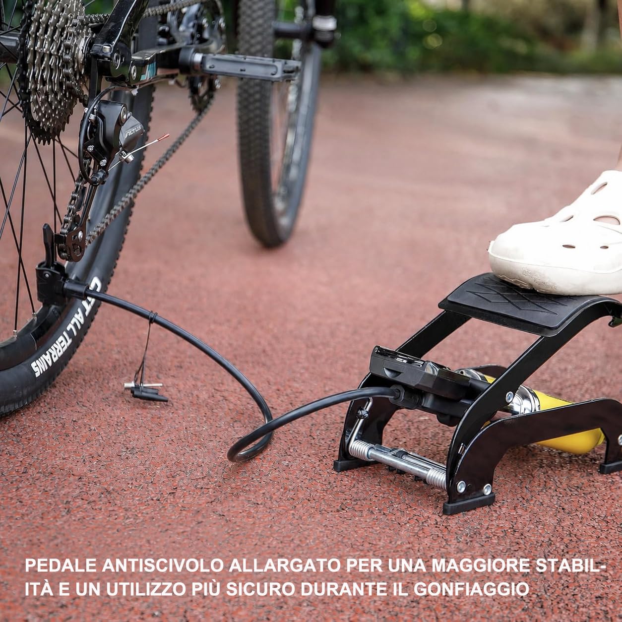 CXWXC Pompa a pedale digitale a due cilindri con manometro (160 psi), per valvole Schrader e Presta, adatta per bicicletta, moto, palloni, materassi ad aria e accessori per piscina