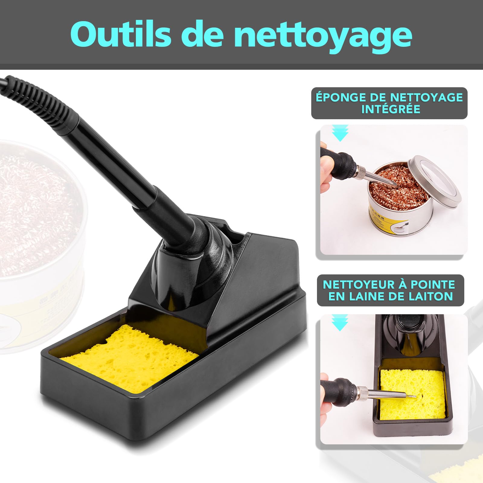 Station de Soudage 60W avec Affichage LCD, Température Réglable 200–480℃, 5 Embouts Supplémentaires, Aide-Mains, 2×5g Fil à Souder, Support, Auto Sleep et Refroidissement