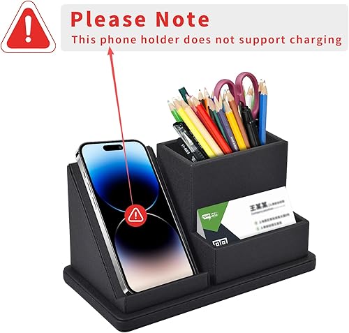 Miniatura 6 de Organizador de escritorio de piel sintética para bolígrafoslápices, caja de almacenamiento multifunción para teléfono celularcontrol remoto con 3