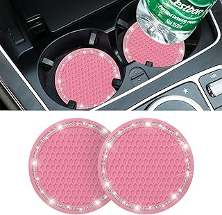 Car Bling Cup Holder Coaster, 2 Pack 2.75 Inch Crystal Rhinestone Car Cup Holder Insert Coaster,Universal for Cars, Vehicles, SUVs, Car Interior Accessories (Pink)