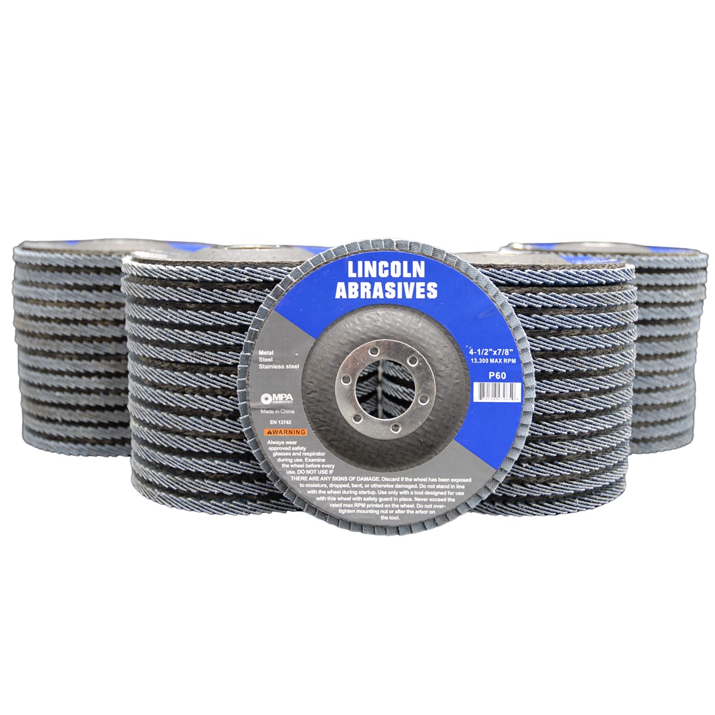 Paquete de 50 discos de solapa de grano 60 de 4.5 x 7/8 pulgadas