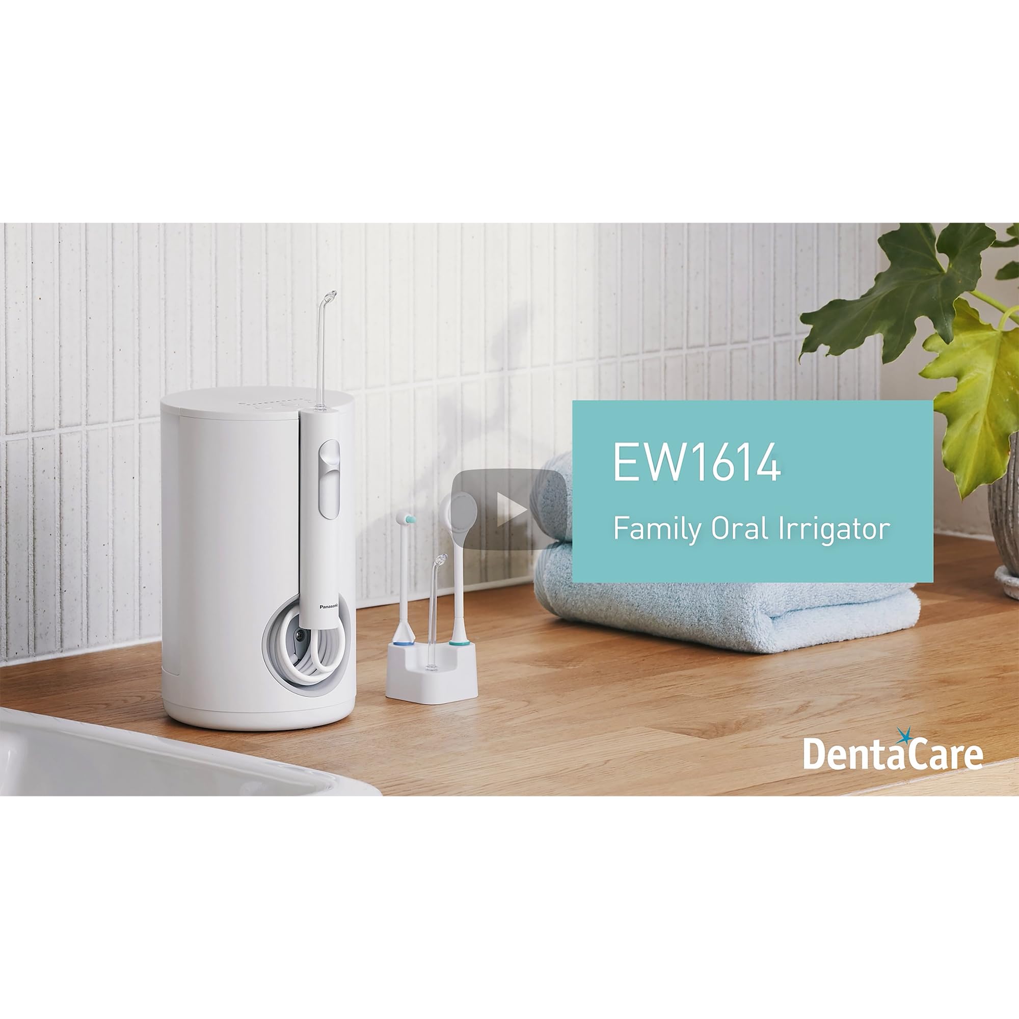 Panasonic EW1614AW503-PACK Hydropulseur Bucco-Dentaire Familial, Jet Ultrasonique, Mode Enfant, 10 Réglages de Pression, IPX7, Orthodontiques, 5 buses, Alimentation Secteur, Blanc