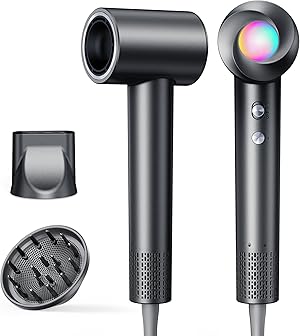 Haokoo Ionen Föhn mit Diffusor - 150.000 U/min Hochgeschwindigkeits Haartrockner Schnelles Trocknend, Fön mit 500 Mio. Negative Ionen, 8 Temperatur-Stufen mit LED, für Locken, Reisen, Zuhause, Salon