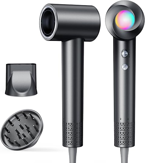 Phon Capelli Professionale, Asciugacapelli Ionico Alta Velocità 150.000 RPM | Asciugatura Rapida 1-5 Minuti, 365g Leggero, 8 Temperature con Controllo Termico, 500M Ioni Negativi Anti-crespo e Diffusore