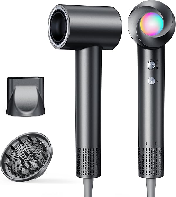 Haokoo Ionen Föhn mit Diffusor - 150.000 U/min Hochgeschwindigkeits Haartrockner Schnelles Trocknend, Fön mit 500 Mio. Negative Ionen, 8 Temperatur-Stufen mit LED, für Locken, Reisen, Zuhause, Salon
