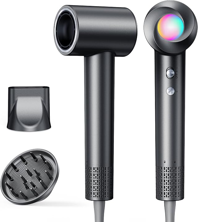 Phon Capelli Professionale, Asciugacapelli Ionico Alta Velocità 150.000 RPM | Asciugatura Rapida 1-5 Minuti, 365g Leggero, 8 Temperature con Controllo Termico, 500M Ioni Negativi Anti-crespo e Diffusore