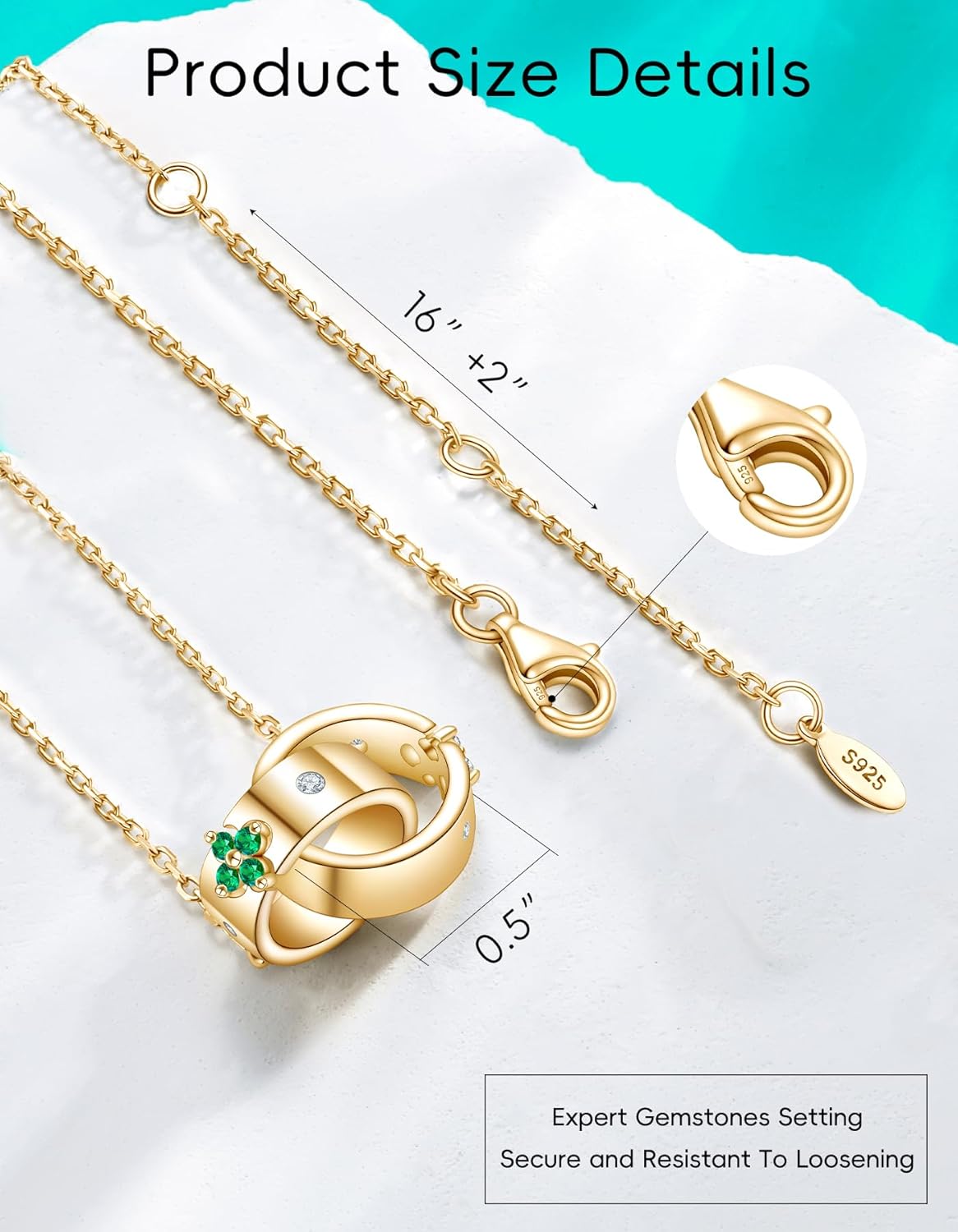 Gold Clover Necklaces for Women Dainty Pendant with Premium Moissanite|Lab-Grown Emerald|925 Sterling Silver 14K Gold Plated Non Tarnish - Image 7