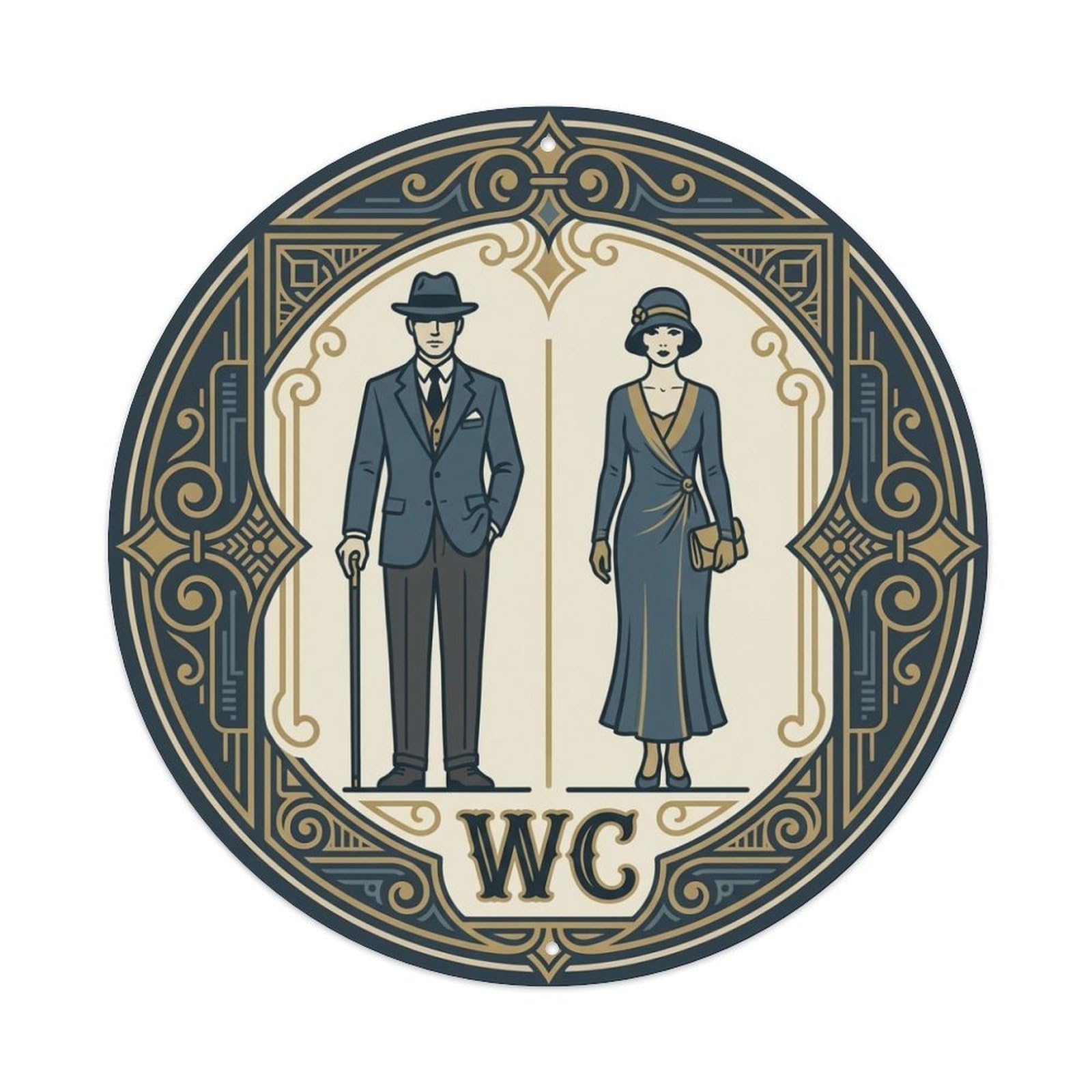 WC Art Deco Restroom Sign Ladies Gents Metal Tin Sign