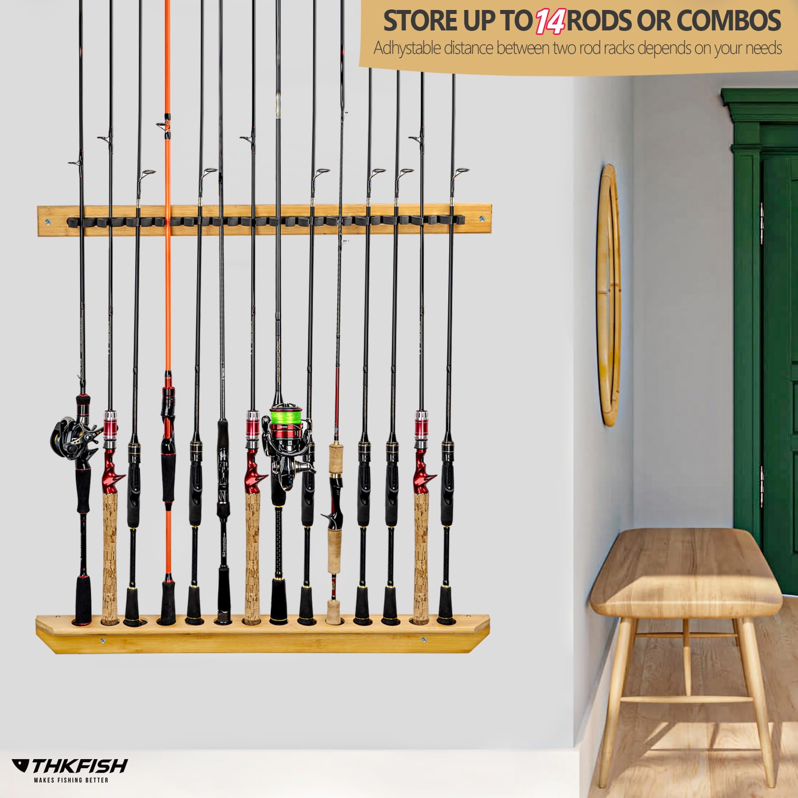 THKFISH Supports muraux pour canne à pêche en bois pour garage, 1 paire