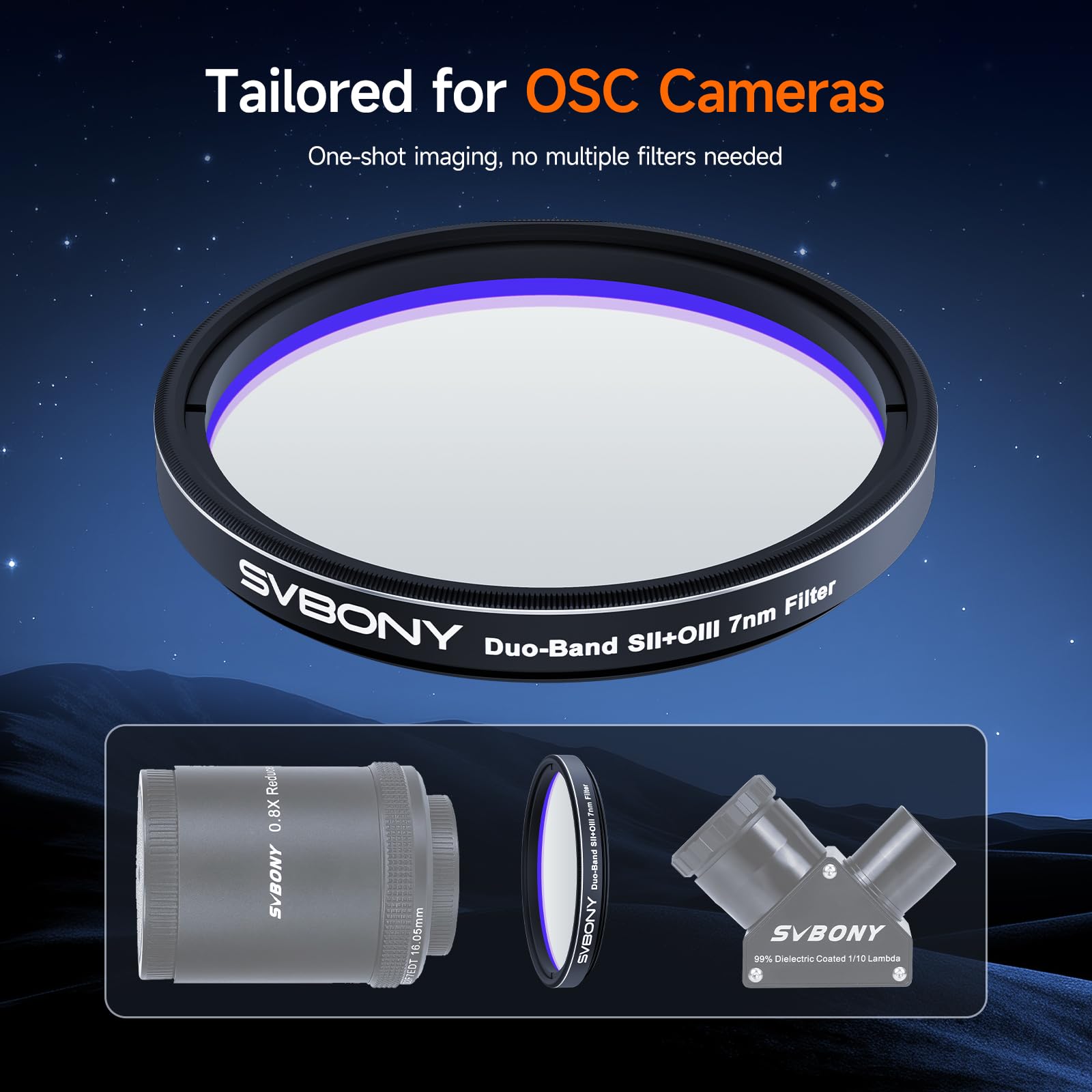 Svbony SV220 Filtre pour Télescope, SII et OIII, 7 nm Bi-Bande 2" Filtre Nébuleux, Permet L'imagerie Plein Format, OD5 Coupure Profondeur, Accessoire pour Télescope, pour Nébuleuses à Émission
