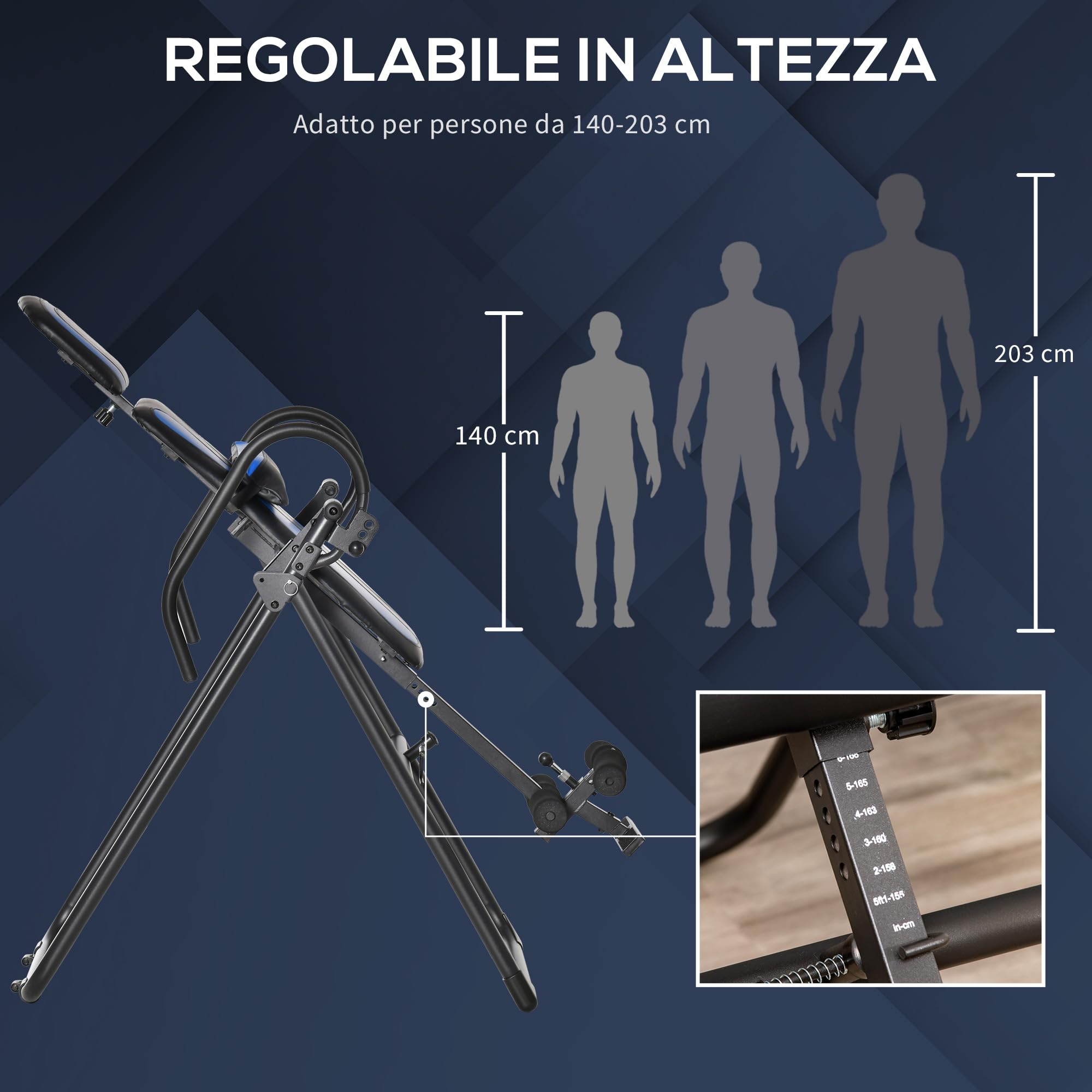 HOMCOM Panca ad Inversione Pieghevole Regolabile con Ruote, Tavola di Inversione Gravitazionale con Protezione Cintura, per Allenamento Muscolare e Sollievo dal Dolore alla Schiena, Casa Palestra