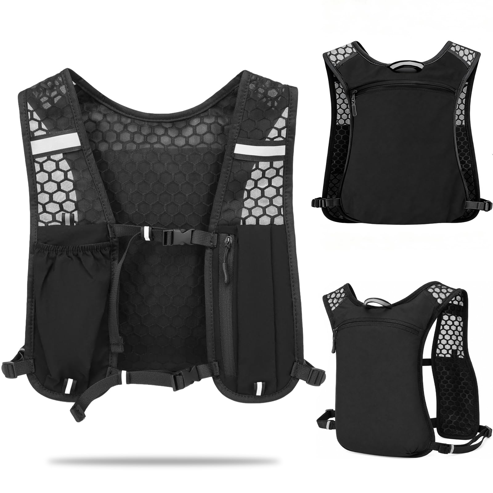 Running Vest for Women Men Lightweight Hydration Backpack Adjustable Chest Straps Breathable Running Backpack for Climbing Hiking Cycling Trail (Black)-image-9