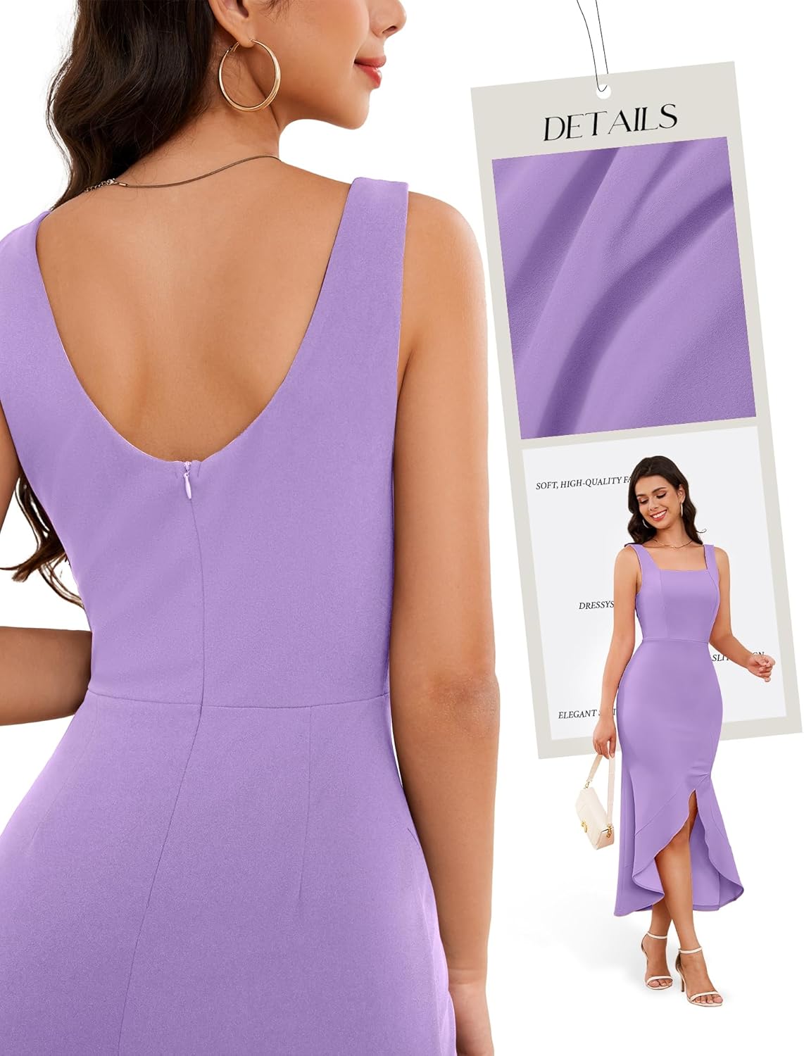 Dressystar 2026 Women’s Square Neck Midi Bodycon Cocktail Dress Sleeveless Sexy Slit Ruffle Formal Wedding Guest Dresses - Image 2