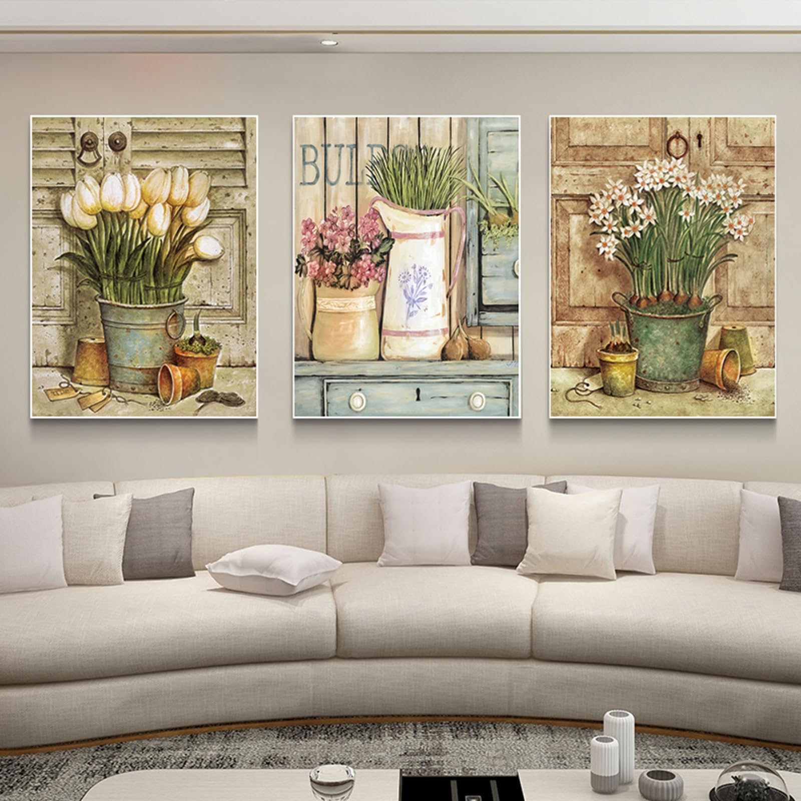 ZBELLO Set of 3 Posters, Abstract Flowers Tulips and Chrysanthemums Wall Art,Vintage Floral Aesthetic Wall Art Canvas Prints, for The Living Room, Bedroom or Office, Unframed (40x50cm)