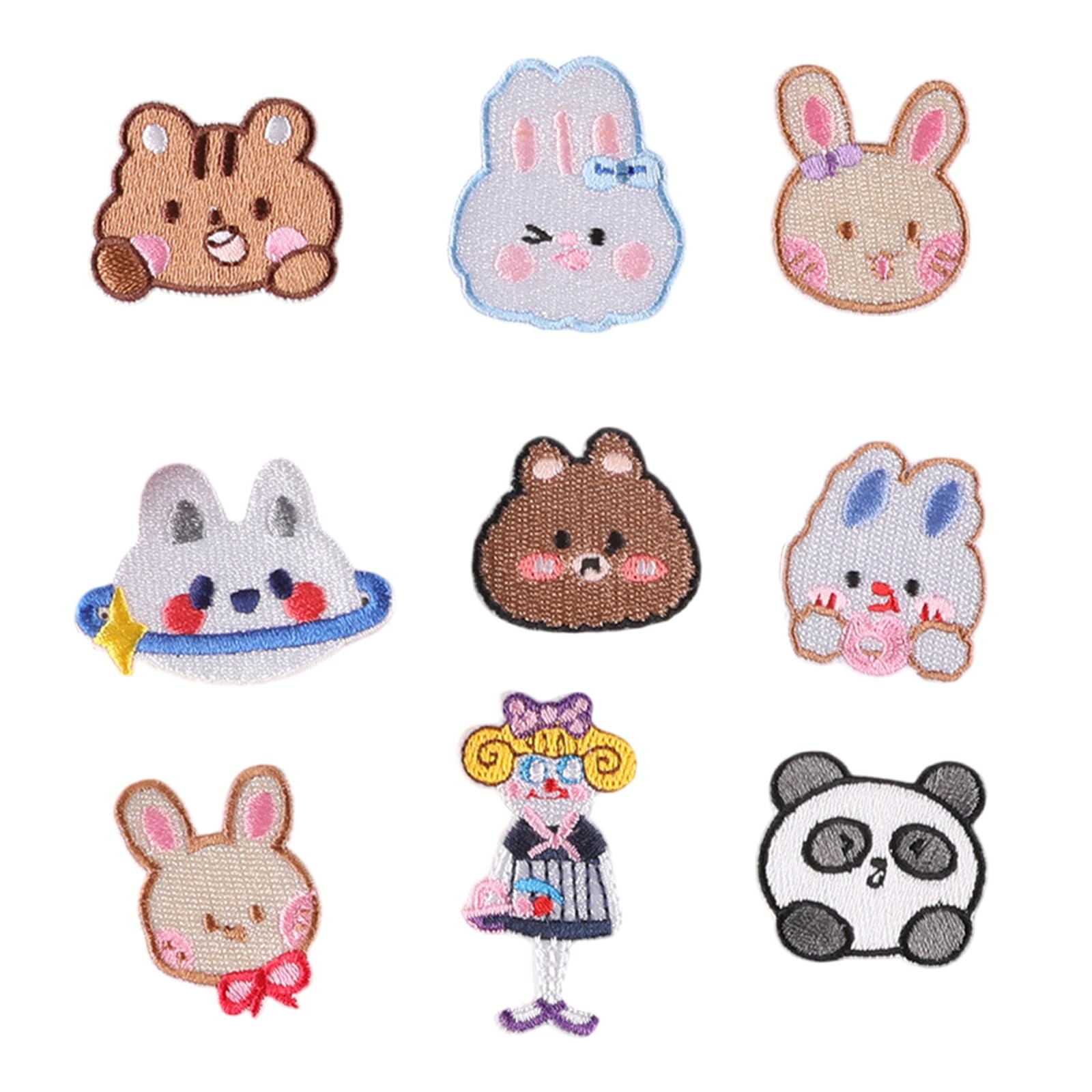 Tsophreniq 9 Pcs Embroidered Patches Cartoon Panda Iron on Applique Animal Rabbits Sewing for Hat