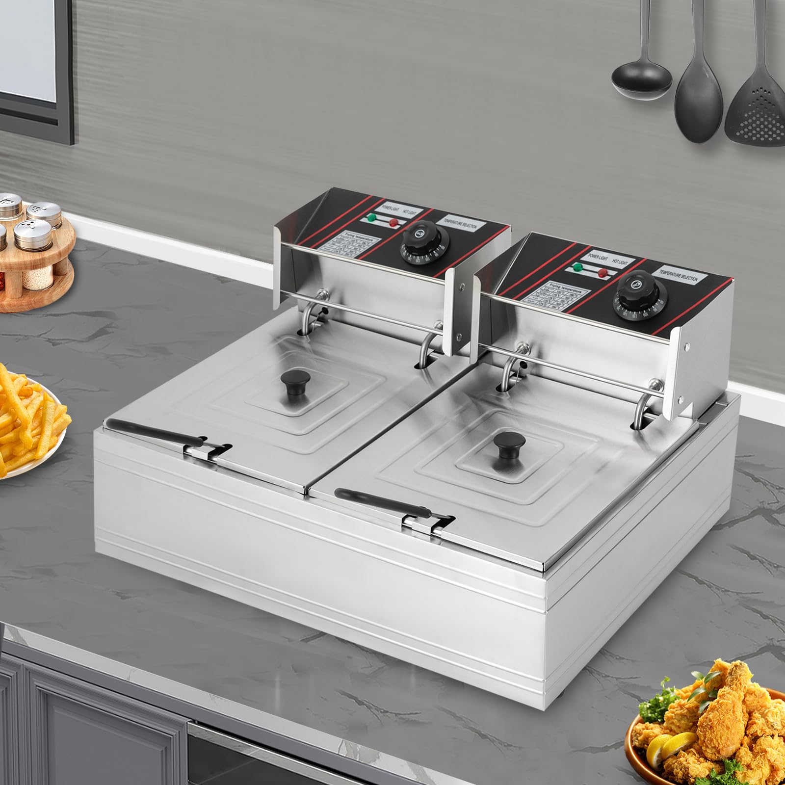 Freidora eléctrica doble gastro 12L 5000W acero inoxidable freidora control de temperatura 60-200°C