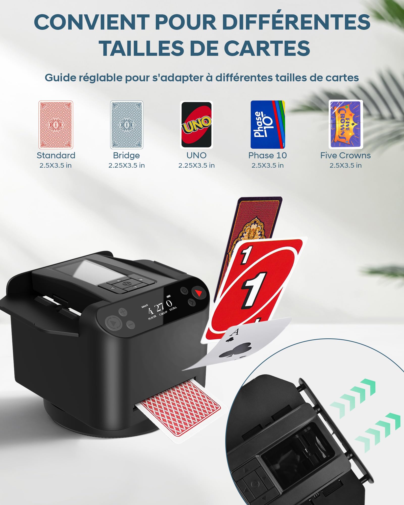 Mélangeur et Distributeur de Cartes Automatique – Rotation 360° pour 1–2 Jeux, 2–12 Joueurs avec 4 Télécommandes | Modes de Jeu Intégrés, Rechargeable & Silencieux pour Poker, UNO, Phase 10 (Noir)
