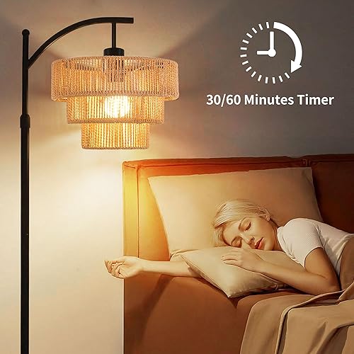 Miniatura 4 de Lámpara de pie bohemia para sala de estar, dormitorio con control remoto, lámparas de pie de granja de arco con 3 temperaturas de color, lámpara de