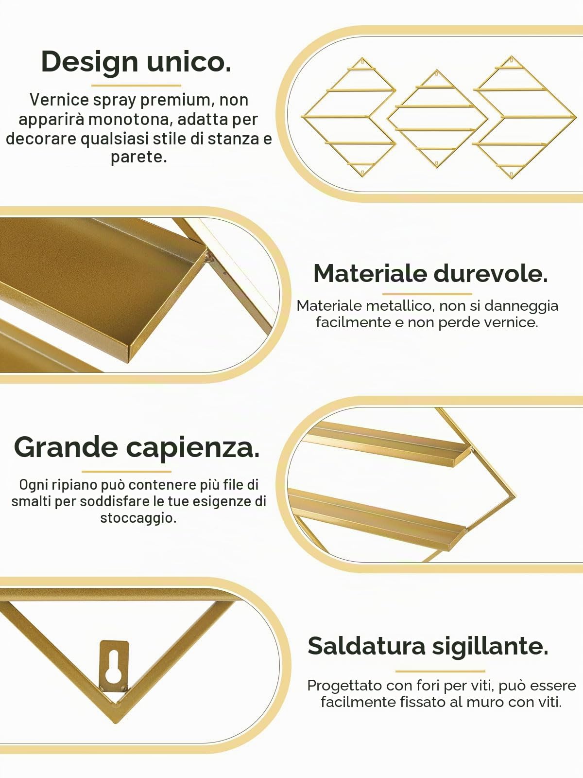Kalolary 3 Pezzi Scaffali per Smalto da Parete in Metallo | Nero Espositore Vetrine per Cosmetici Rossetto Profumo Mensola a Muro Organizzatori Oli Essenziali per Casa Spa Negozio
