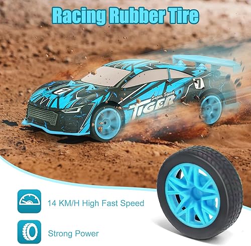 Miniatura 5 de FLYNOVA Auto de deriva azul a control remoto, juguetes para niños con luces LED brillantes, neumático de deriva y carreras, vehículo de acrobacias