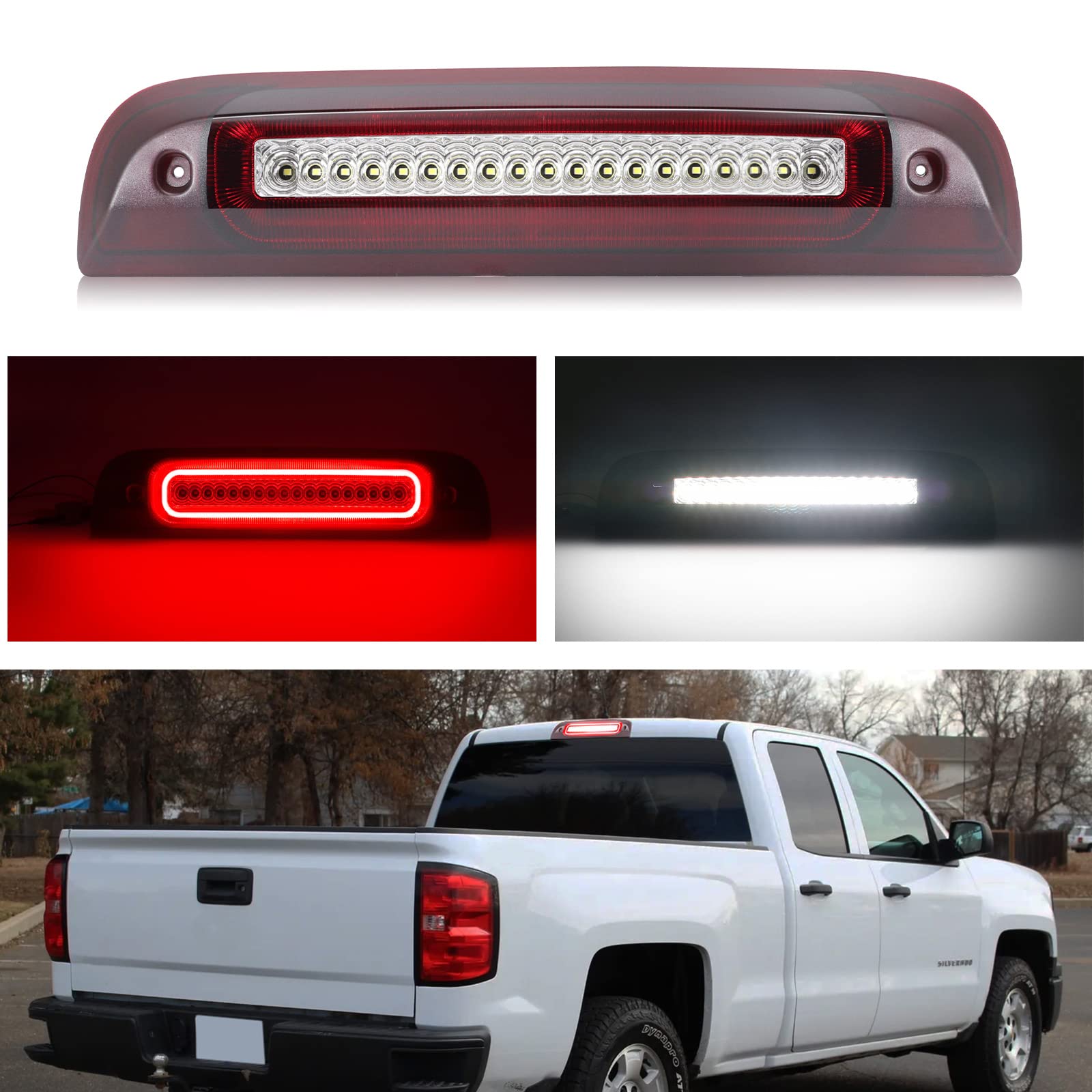 AexploerLED Third 3rd Brake Light Compatible with 2014-2019 Silverado & Sierra 1500 1500LD 2500HD 3500HD,Rear Cab Roof Cargo Light Lamp Assembly OE Replacement 23509162, 20979071 (Clear Len)