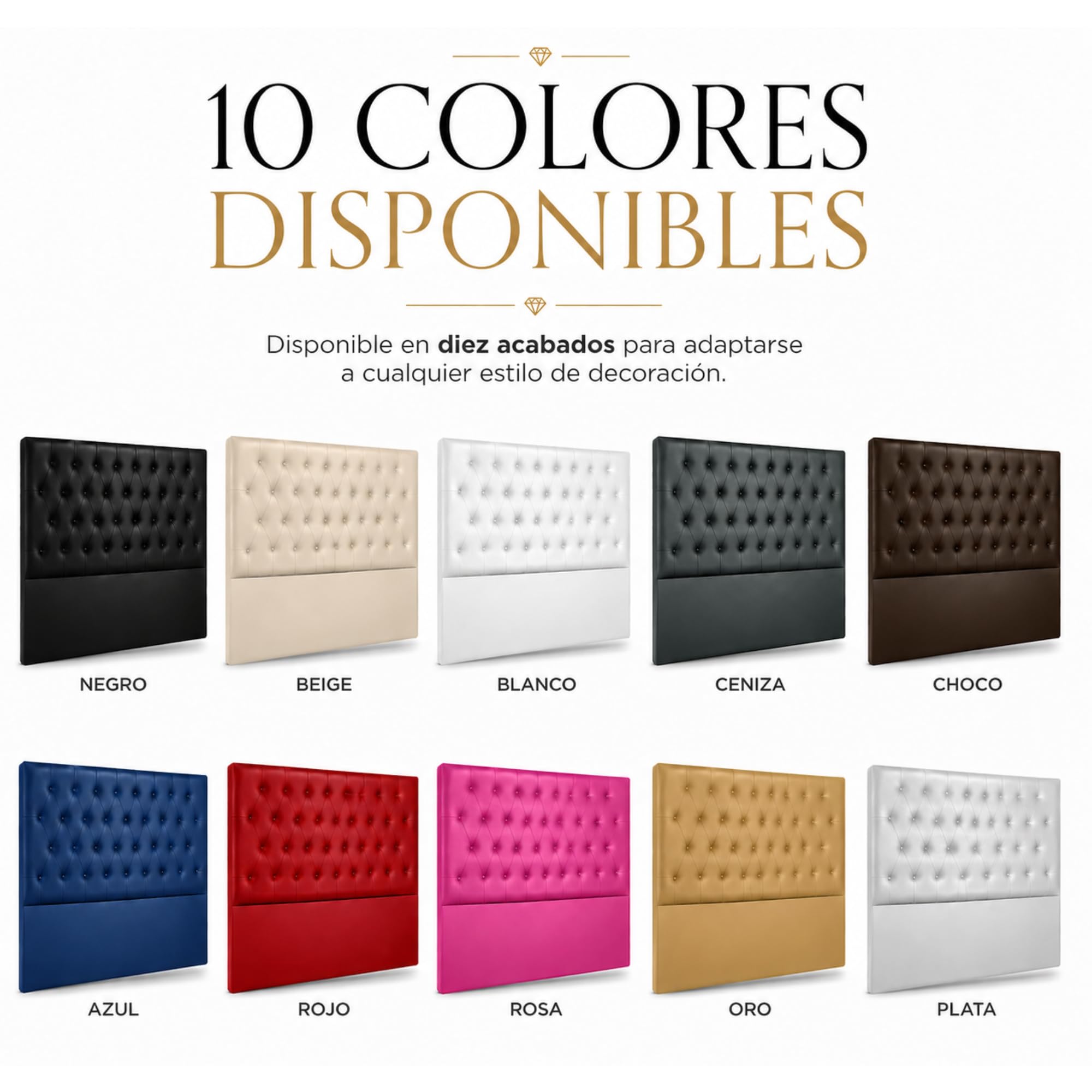 FISIO Dreams Cabecero Delux ROMBO Tapizado en Polipiel para Cama 90, 105, 135, 150, 160, 180 y 200 cm | Diseño Capitoné Chesterfield | Cabecero Acolchado Fabricado en España