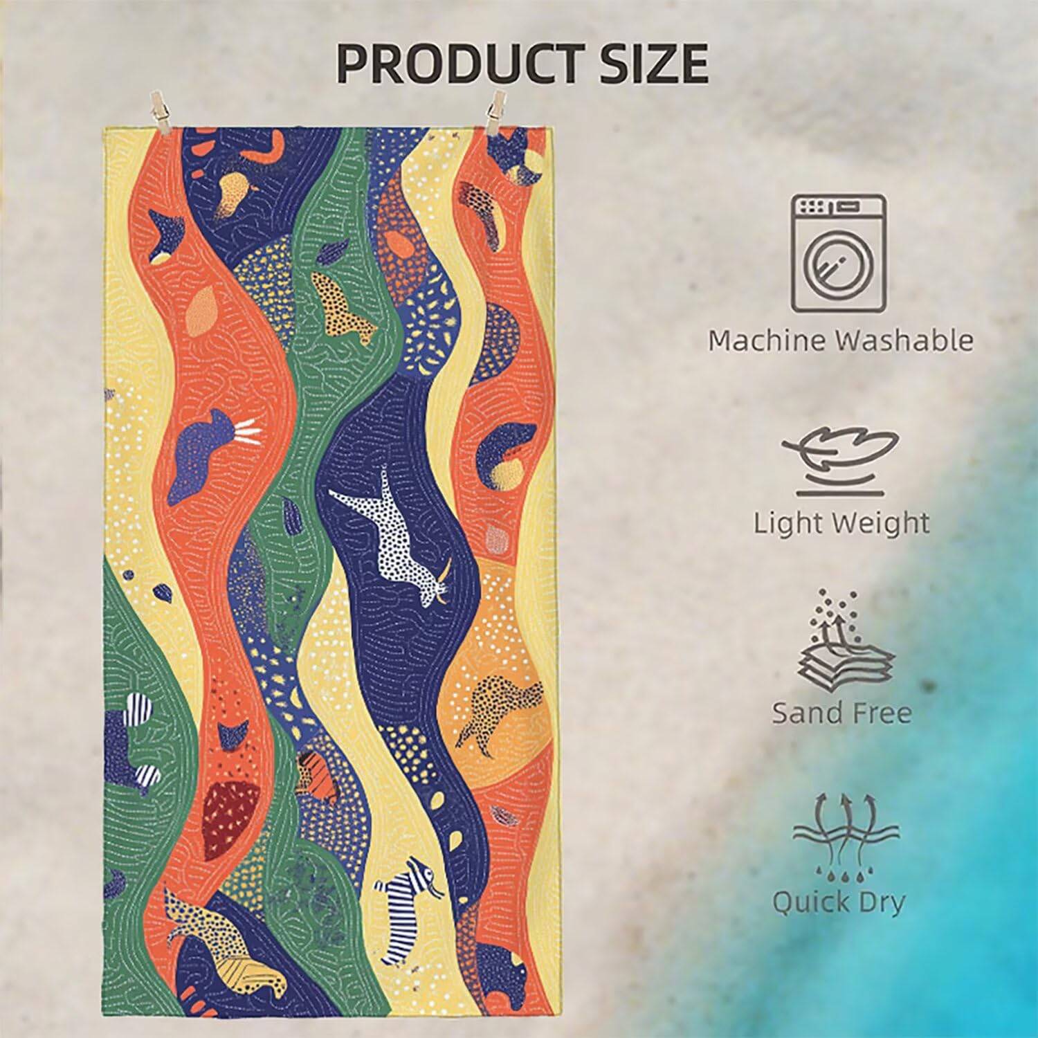 Toalla Playa Microfibra 150x200 Animal Diseño Super Absorbente Sin Arena Toalla Playa, con Cuerda Elástica, Ligero, Hombre, Mujer Ideal Toallas de Baño, Aplicable Gimnasio,Viajes, Natación, Color p485