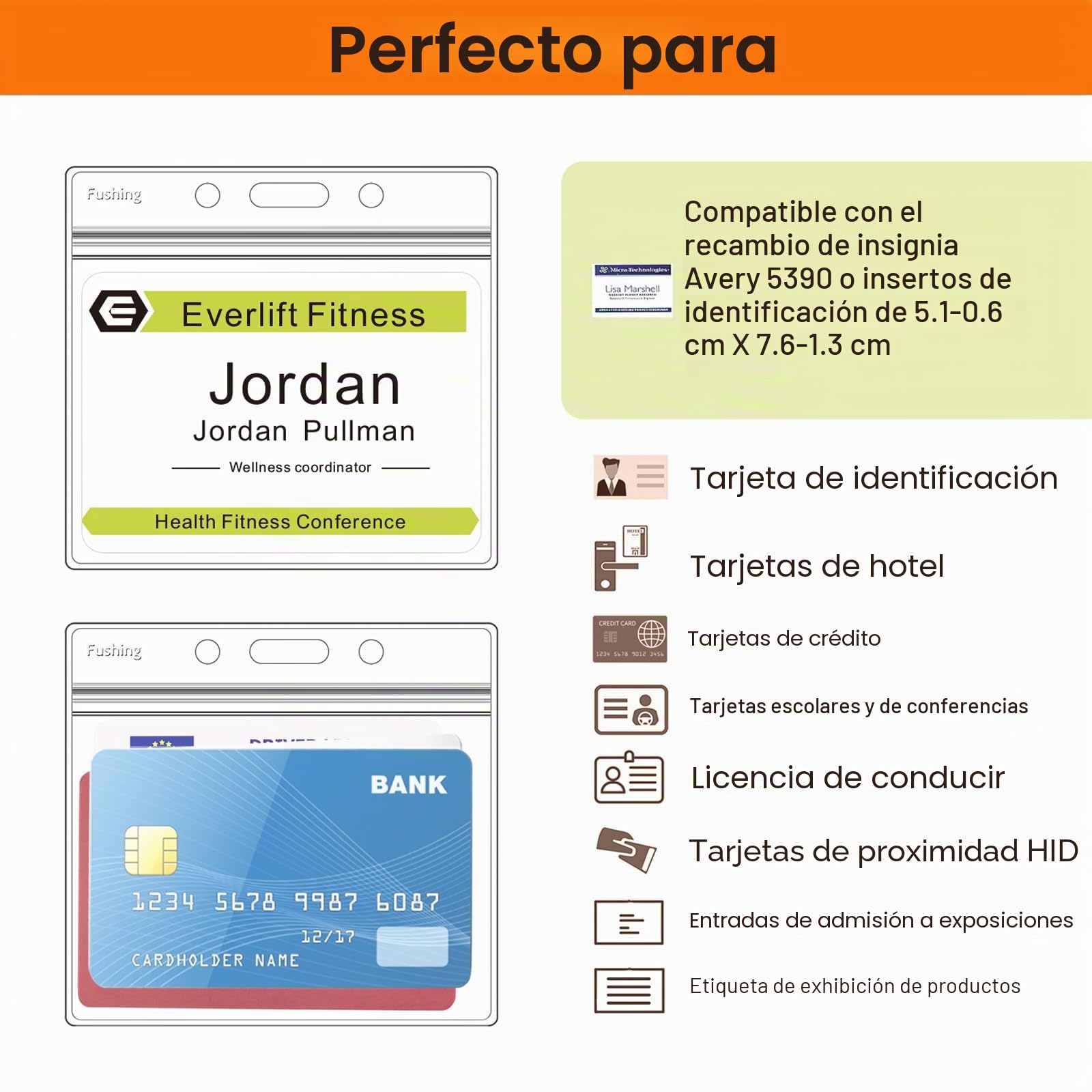 Fushing 100 Piezas De Plástico Transparente De Nombre Horizontal De Identificación De La Insignia De Titulares De Tarjeta De Identificación