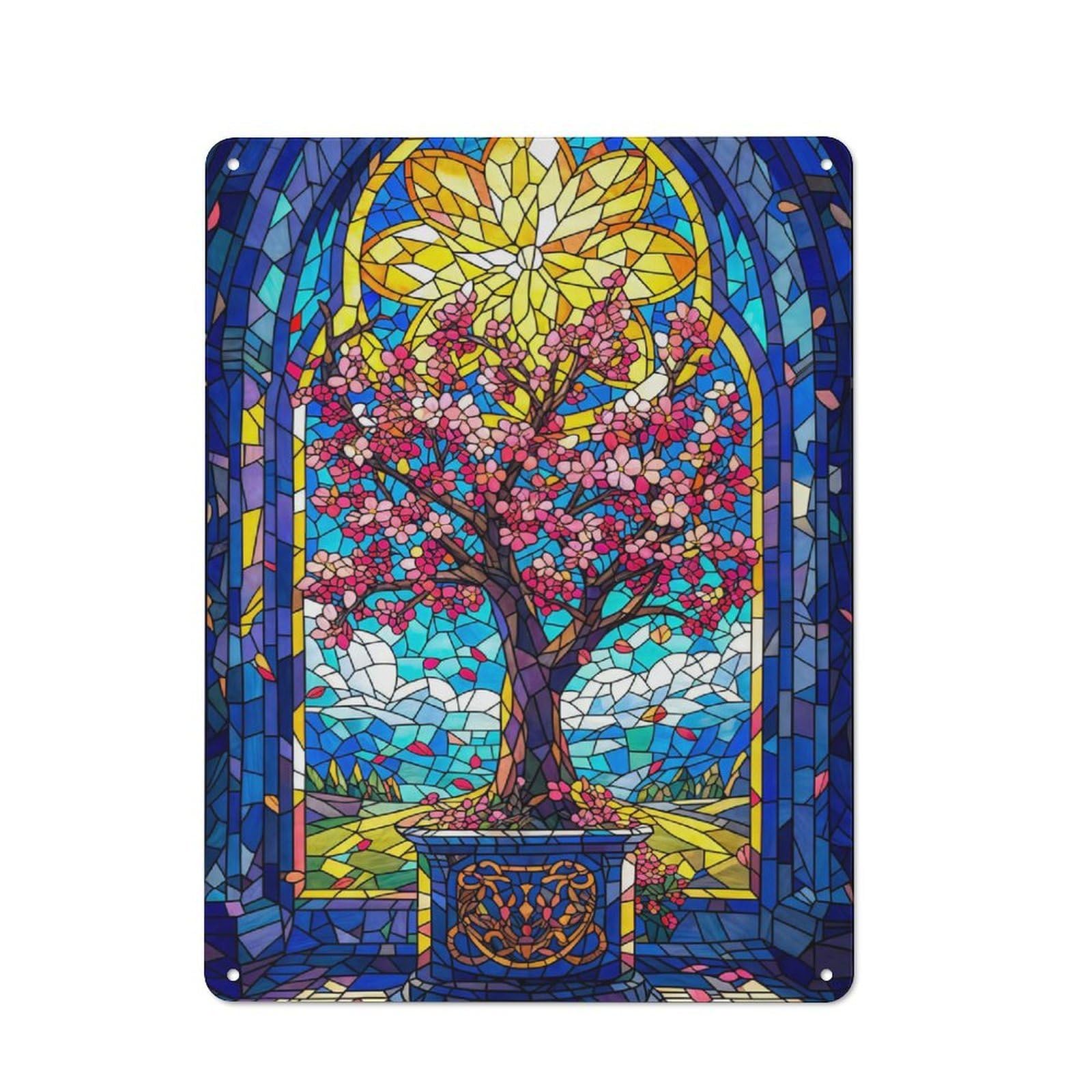 Junmoney Style-23 Bistro Style Cherry Blossom Glass Tin Wall Sign 40X30cm, Shop Wall Decor For Takeaway, Bar, Kitchen Or Counter Area