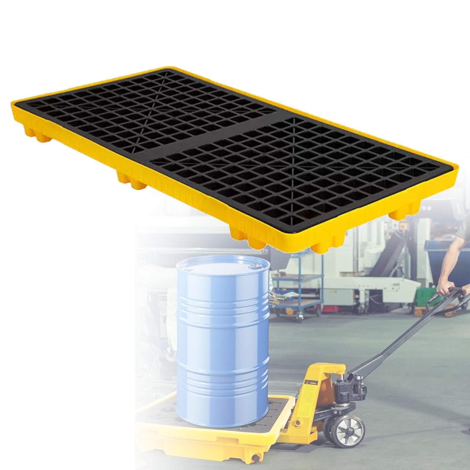 Piattaforma modulare di contenimento delle fuoriuscite con tasche per carrelli elevatori, vassoio impilabile a tenuta stagna per garage, cucina, cantina e stoccaggio industriale,120 * 60 * 10cm